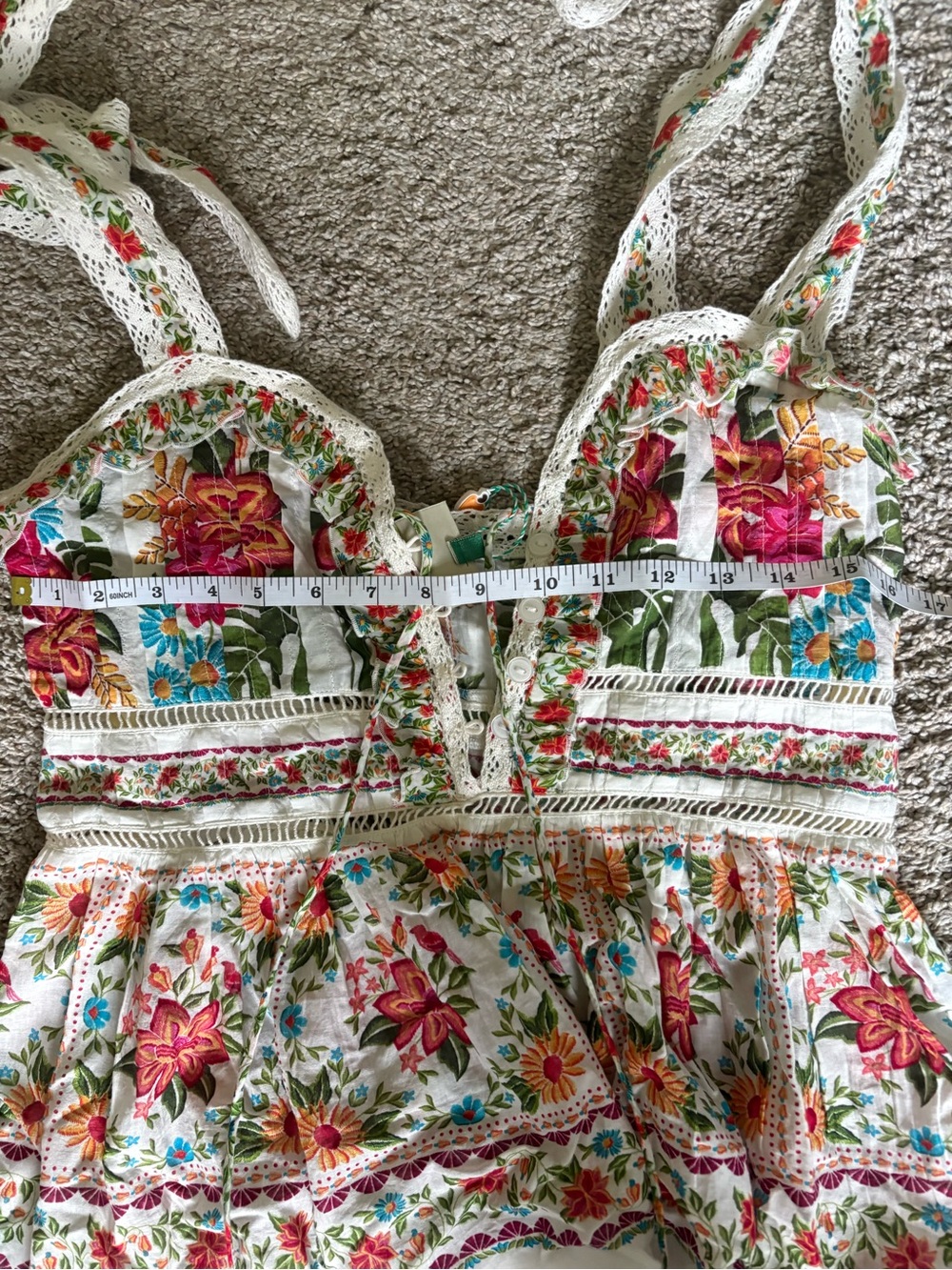 FARM Rio White Floral Tie-Shoulder Eyelet Crop Top - Picture 5 of 6